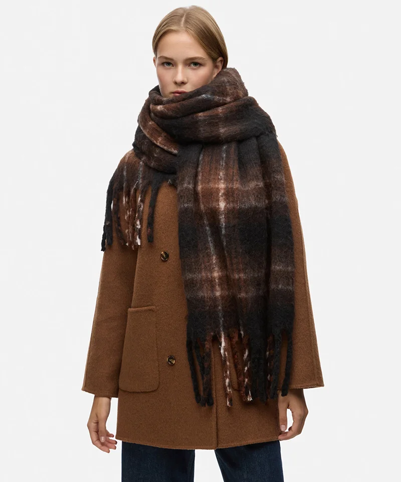 ابيكول Fringed Plaid Scarf